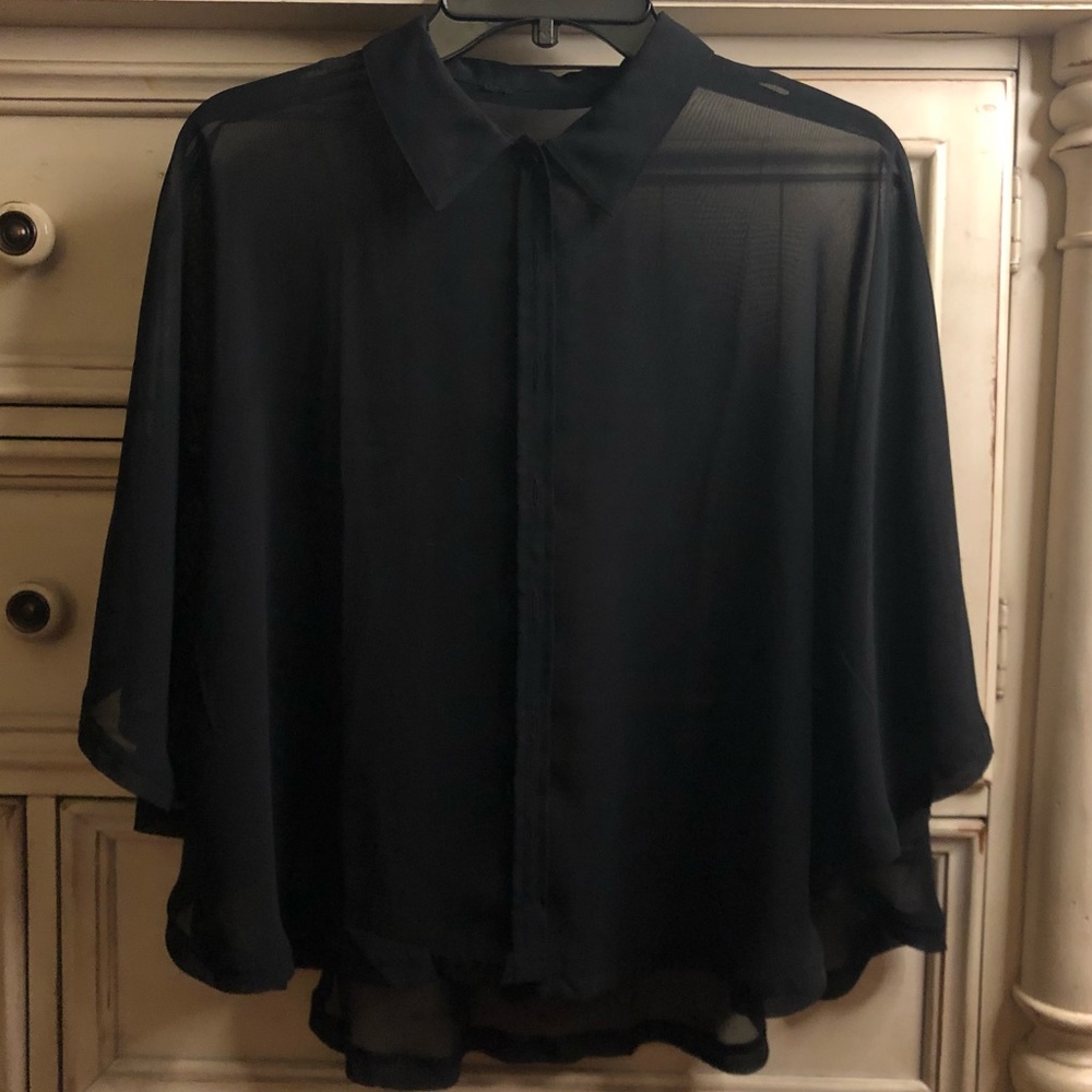 flowy sheer button-up blouse